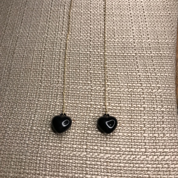 Black Puffy Heart Dangle earrings - Picture 2 of 4